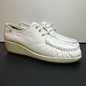 Womens SAS Siesta White Leather Lace Up Loafers / Size 10N